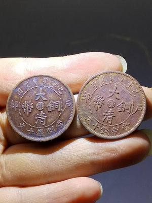 粉絲福利 2枚中“鄂”己酉年大清銅幣十文，品相如圖，包老