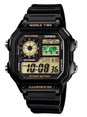 【萬錶行】CASIO 十年電力世界時間錶款 AE-1200WH-1B