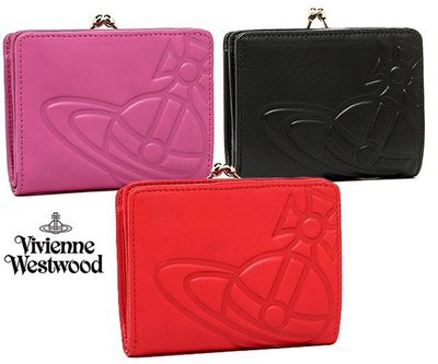 Vivienne Westwood (黑色/紫粉紅色/紅色) 土星壓紋 真皮中短夾 皮夾 錢包｜100%全新正品｜特價