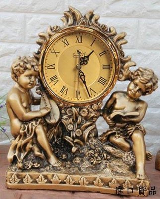 現貨歐式 復古銅色雕刻小天使造型座鐘 歐風古典天使造型鐘藝術鐘桌鐘桌面時鐘擺飾鐘裝飾時鐘家飾可開發票
