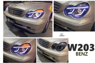 小傑車燈精品-全新 BENZ W203 C200K C240 C280 C320 光條 LED方向燈 黑框魚眼 大燈