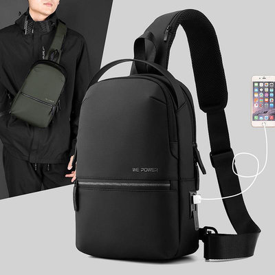 WEPOWER新款休閑男士胸包USB充電單肩斜挎包旅行防男士背包