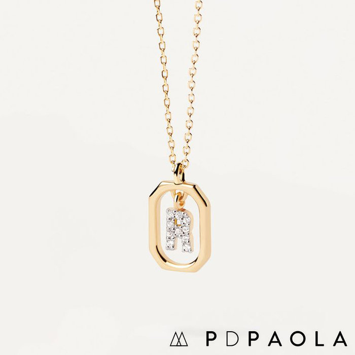 PD PAOLA 西班牙時尚潮牌 迷你鑲鑽R字母項鍊 金色簡約項鍊 925純銀鑲18K金