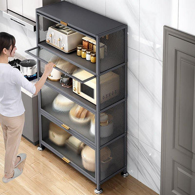 收納櫃帶門廚房置物架落地多層微波爐烤箱儲物櫃放鍋具櫃子置物櫃