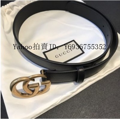 Simon二手正品 GUCCI Double 寬3CM GG 雙G 皮革 腰帶 皮帶 黑色 414516