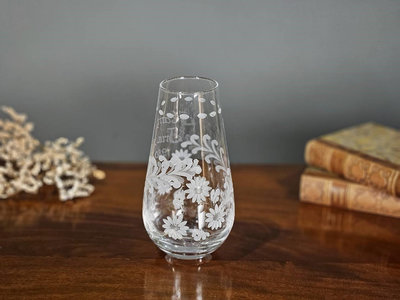 法國 手工雕刻 花朵捲葉 水晶玻璃 花瓶 獨一無二  歐洲老件g0725【卡卡頌  歐洲古董】✬
