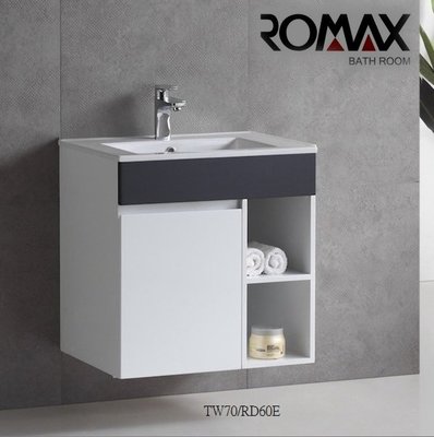 《台灣尚青生活館》ROMAX 浴櫃 盆櫃組 洗臉盆 龍頭 面盆 置物櫃 TW70 + RD60E + RB18117