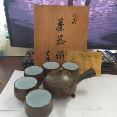 日本回流  常滑燒 雲仙茶具一套，一壺五杯，壺口徑9.0厘米