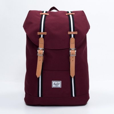 Herschel 高階 Retreat 中型 Offset 酒紅 真皮 織布帶 帆布 筆電夾層 後背包 [現貨]