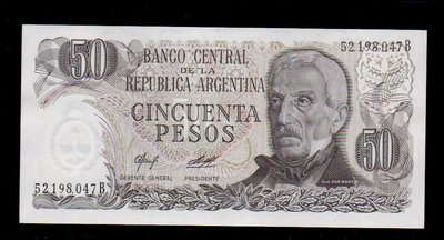 【低價外鈔】阿根廷ND1976-78年 50Peso 紙鈔一枚 P301a(2) 絕版少見~(98新)