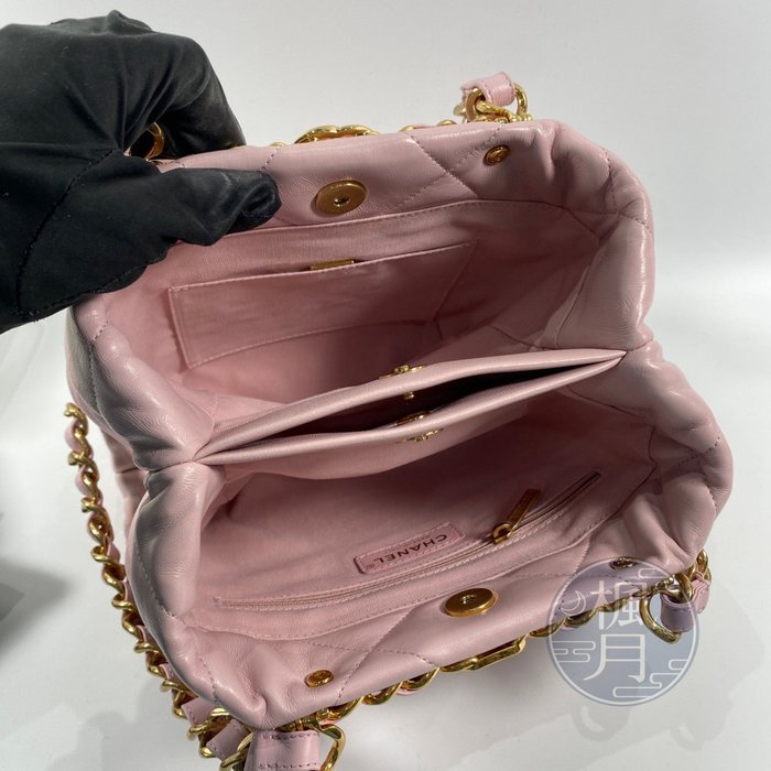 BRAND楓月 CHANEL 香奈兒 AS3502 粉色 金鍊 羊皮 大菱格紋 三層鍊 托特包 肩背包