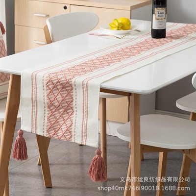 抱枕亞馬遜新款居家簡約編織格紋桌旗長方形餐桌裝飾茶幾餐墊隔熱墊