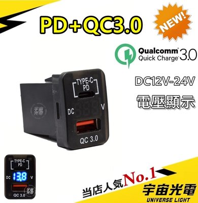 豐田 PD TYPE-C+QC3.0 預留孔 23*33MM 極速 LED(電壓顯示) USB 充電器 汽車 雙孔 車充