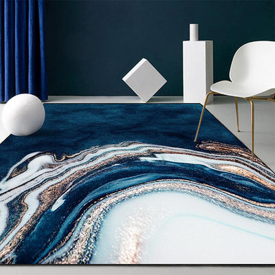 北歐臥室床邊毯藍色地毯簡約客廳輕奢高級沙發地墊茶幾毯家用