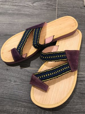 檳榔葉製鞋底 夾腳拖 原住民風編織鞋帶  24號 紫（藍帶款/橘帶款）