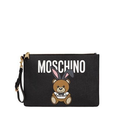 【二手正品】Moschino playboy Teddy bear Pouch 泰迪熊 黑色 手拿包 代購 有現貨