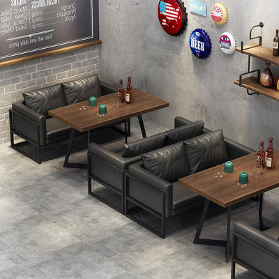復古工業風酒吧桌椅組合音樂餐廳火鍋店咖啡廳沙發桌椅組合