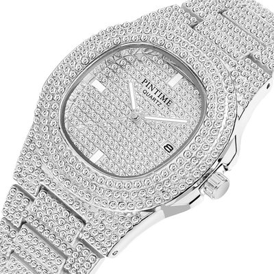 森尼3C-PINTIME/品時 PT2548半鑽 鋼帶手表百達鑲鑽滿天星男女士腕表 日歷石英表歐美爆款-品質保證
