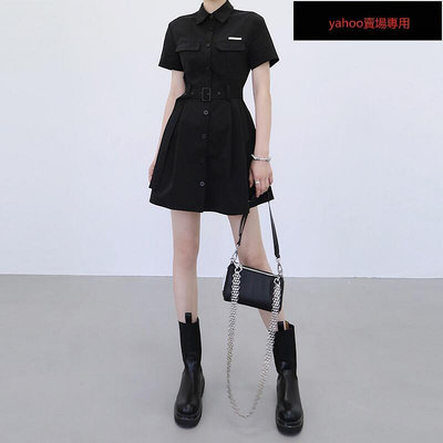 設計師2023新款黑色襯衫連身裙子工裝衣服短裙運動風洋裝女夏季