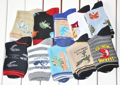 ♥ LUYO SHOP ♥ Nissen 襪子 恐龍圖案 兒童襪子 中筒襪 可愛卡通 男童 襪子 1組10雙 ＃38
