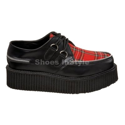 Shoes InStyle《二吋》美國品牌 DEMONIA 原廠正品英式龐克蘇格蘭格紋真皮厚底平底鞋 出清特價『黑紅色』