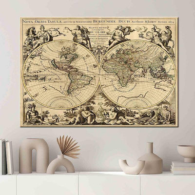 舊世界地圖帆布繪畫舊地圖藝術品復古世界地圖藝術海報牆壁裝飾