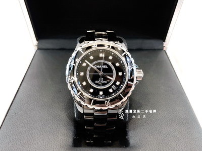 A9887 Chanel黑陶瓷12點鑽38mm J12機械錶/H1626  (遠麗精品 台北店)