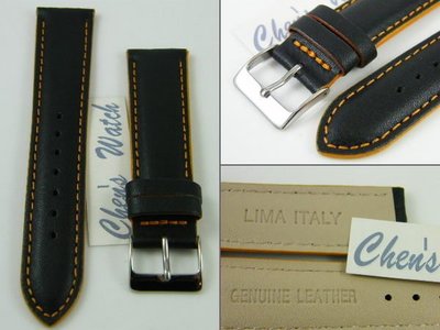 錶帶屋 16mm 18mm 20mm  LIMA意大利(紅 藍 橘 黃)車縫黑色素面錶帶 現貨