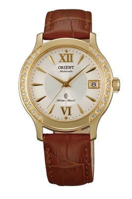 [時間達人]ORIENT 東方錶 ELEGANT系列 優雅鑲鑽機械錶 皮帶款 金色 FER2E003W