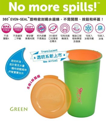 Wow Cup 360度透明喝水杯+杯蓋 防漏水杯(3色可選)