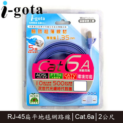 【MR3C】含稅附發票 i-gota LAN-F6A-002 2M Cat.6a Cat6a 超高速網路線 扁線