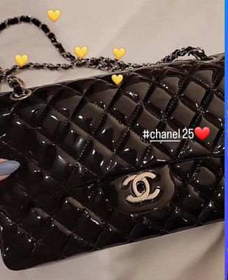 Chanel cf25菱格紋黑色漆皮 超級經典難買保證真品(大阪brand 0ff購回）