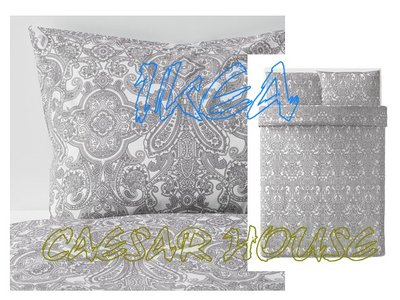 ╭☆凱斯小舖☆╮【IKEA】JÄTTEVALLMO 白/灰色富貴圖籐雙人被套組-被套*1+枕套*2限量特價