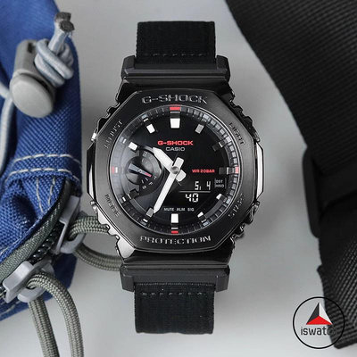 卡西歐 G-Shock GM-2100CB-1A 黑色金屬錶殼布錶帶男士運動模擬數字手錶