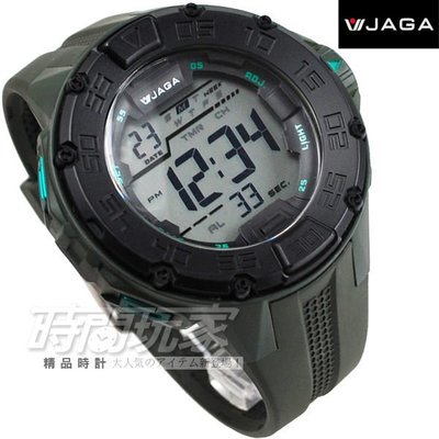 JAGA捷卡 電子錶 黑色塑膠錶圈 軍綠色橡膠錶帶 男錶 運動錶 防水手錶 M1063-F【時間玩家】