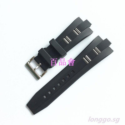 【百品會】 代用寶格麗BVLGAR DIAGONO橡膠手錶帶凸口矽膠腕帶黑色男款26mm