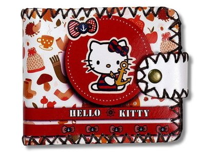 【 金王記拍寶網 】306. Hello Kitty 凱蒂貓 復古風 手縫短夾 手工皮夾 女用 男用 中性 市面罕見稀少