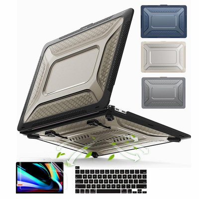 蘋果MacBook重型雙層硬殼外殼帶折疊支架保護殼 Air 13 M2 13.6吋 A2681 Pro13 注音膜鍵盤膜