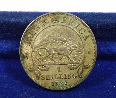 AD015 英屬東非1922年 獅子 1 shilling 銀幣