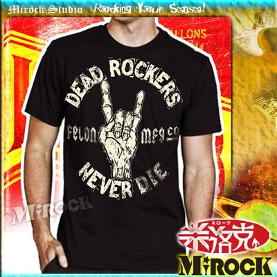 MIROCK米洛克🔥出清399❗️美國街牌Lucky13㊣Felon美式手繪風Rocker搖滾手勢純棉短袖T恤｜黑色