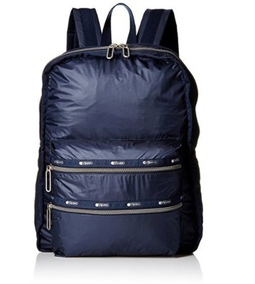 預購 美國 Lesportsac Functional 經典海軍藍素面輕量款雙肩後背包 書包 旅行袋 雙拉鍊設計