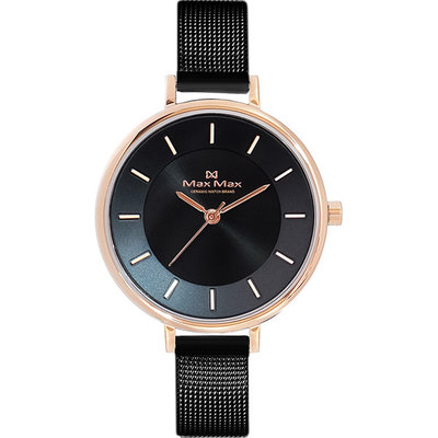 ∥ 國王時計 ∥ MAX MAX MAS7015-1 玫瑰金黑面米蘭帶時尚腕錶