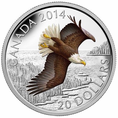 【海寧潮現貨】加拿大2014年禿頭鷹系列1盎司彩色精制紀念銀幣
