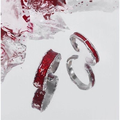 易匯空間 SIMPER 紅色印記—925純銀戒指小眾設計滴膠時尚個性開口指環男女YH2938