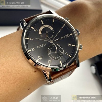 TommyHilfiger手錶,編號TH00018,44mm銀錶殼,咖啡色錶帶款