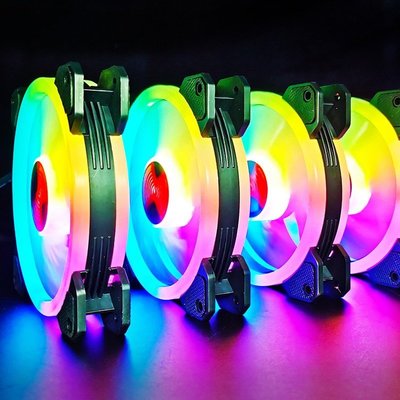 【熱賣精選】光芒II機箱風扇 RGB變色12cm電腦內外雙光圈發光風扇AURA同步風扇599