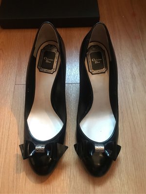 Christian Dior 黑色 義大利製 經典款 蝴蝶結 高跟鞋 38號
