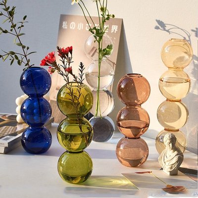 促銷打折 ins玻璃泡泡花瓶北歐風插花器水培球型桌面擺件民宿家居裝飾品