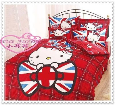 ♥小花花日本精品Hello Kitty實用英國國旗風滿滿豐富圖單人床包枕頭套&amp;兩用被 三入組