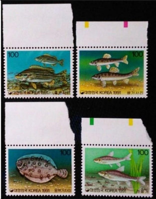[QBo小賣場] 韓國 1991 魚類圖像郵票 4全 #6072